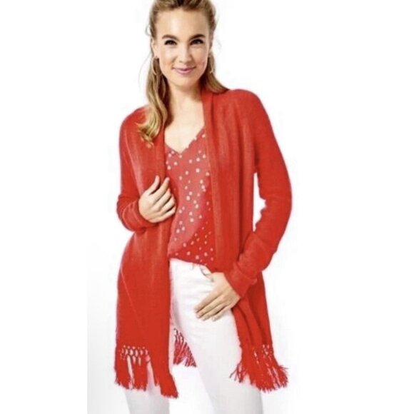 Lilly Pulitzer Sweaters - Lilly Pulitzer Tatum Red Metallic Tasseled Women’s Open Cardigan Size Small